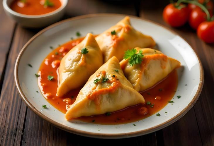 Rustic Samosas with Sauce and Fresh Tomatoes